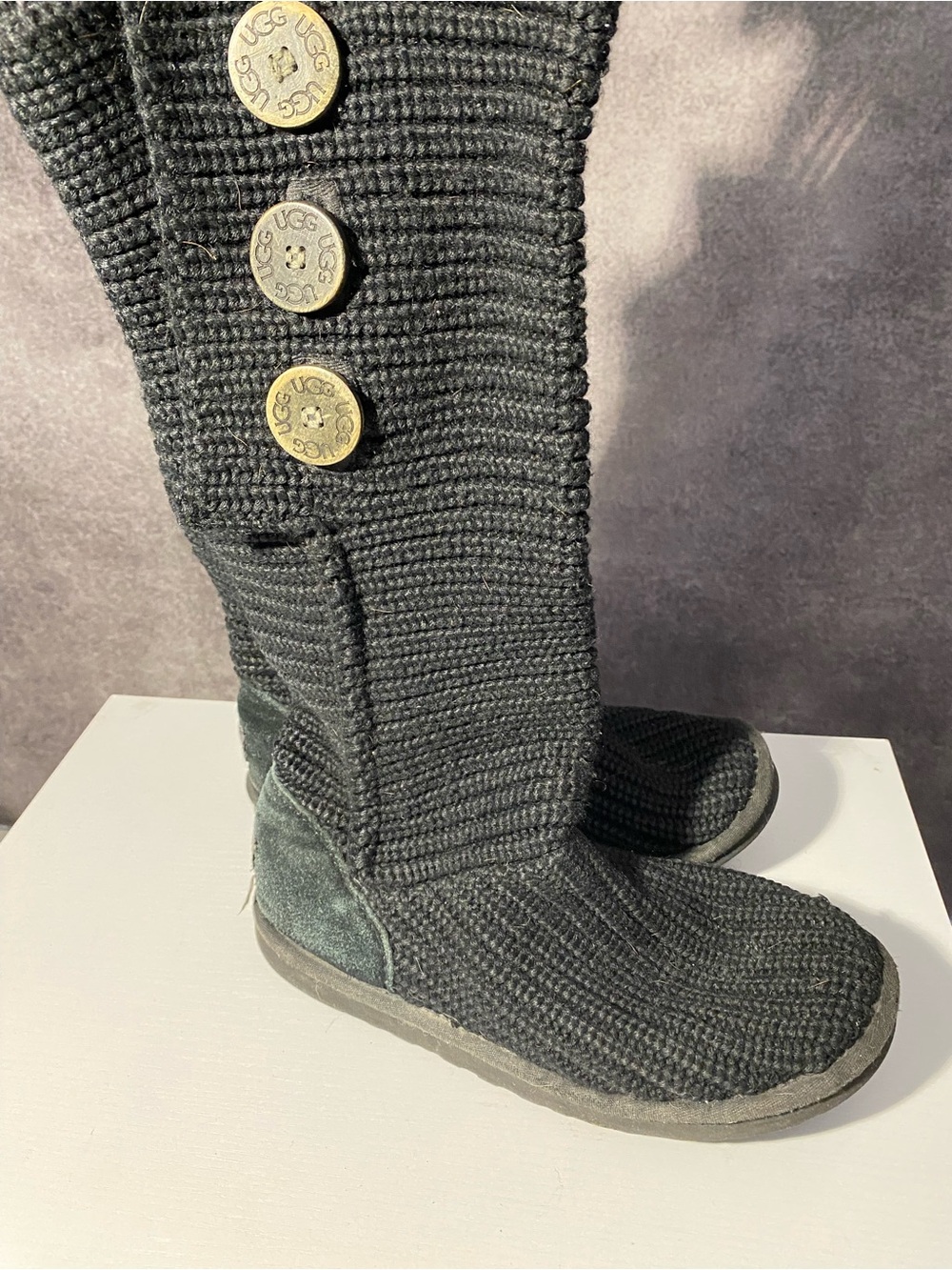 UGG Australia Classic Cardy 5819 Black Sweater Knit Boots Womens Size 7